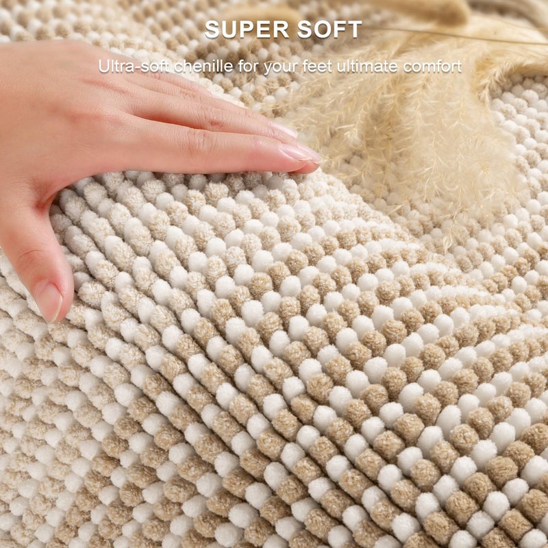 BSICPRO Bathroom Rugs and Mats Sets, 2 Piece Thick Absorbent Chenille Bath Mat Rug Set Non Slip, Soft Shaggy Bath Room Floor Mats for Bathroom, Machine Washable (20" x 32" Plus 16" x 24", Beige) - Image 2