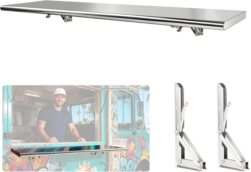 Sidasu 50" x 12" Folding Concession Shelf–Stainless Steel Food Shelf Serving for Concession Serving Window,Kitchen,Restaurant,Bar Use - Image 1