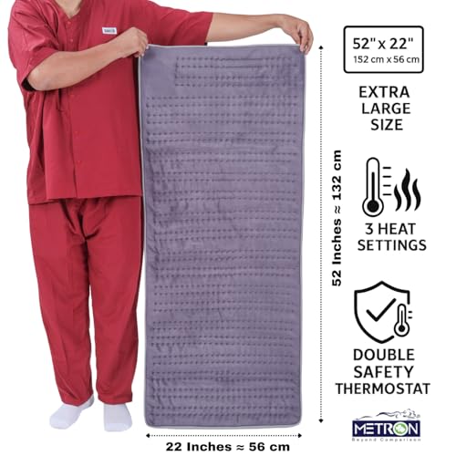 Metron Extra Large Heating Pad 52"x22" for Full Body Pain Relief and Winter Bed Warmer, Electric Heat Pad for Back Legs Shoulders and Period Comfort with 3 Heat Settings, Fast Heating and Soft Quilted Fabric - Image 2
