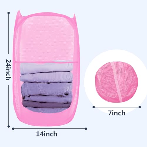LXLOVESM Pop Up Laundry Hamper Mesh Laundry Basket Collapsible Foldable Hamper for Travel and Storage Pink - Image 3