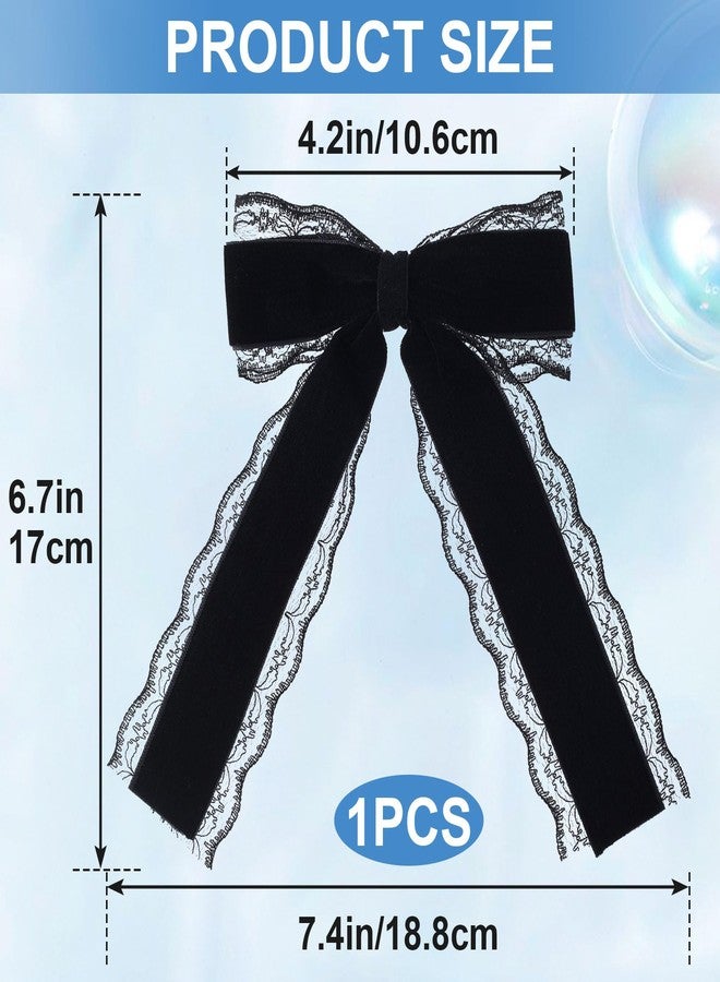 CustomyLife 1pcs Black Lace Hair Bow Clip Coquette Bow Barrettes with Long Tail Ribbon for Women Christmas Valentines Wedding Prom Gothic Decorative Accessories - Image 3