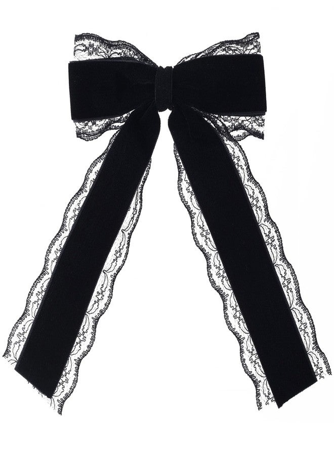 CustomyLife 1pcs Black Lace Hair Bow Clip Coquette Bow Barrettes with Long Tail Ribbon for Women Christmas Valentines Wedding Prom Gothic Decorative Accessories - Image 1