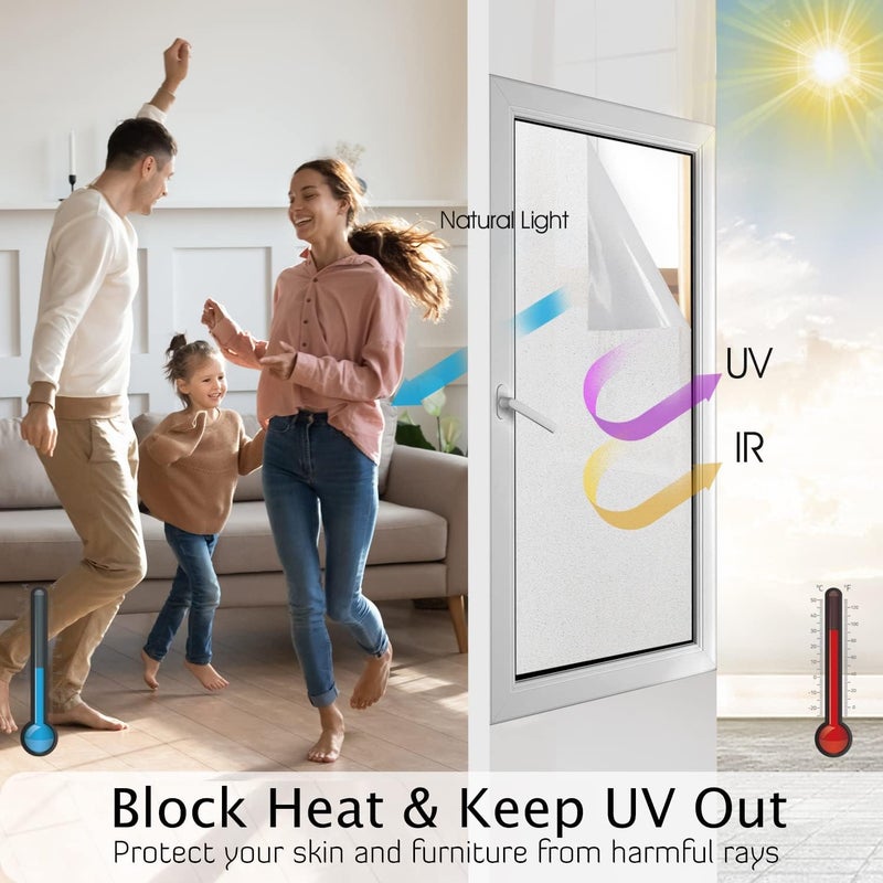 HIDBEA Frosted Window Privacy Film Heat Control UV Blocking, Static Cling Non-Adhesive Reusable Door coverings for Bathroom Home Office (Frosted 35.4 Inch x 8.2 Feet) - Image 2