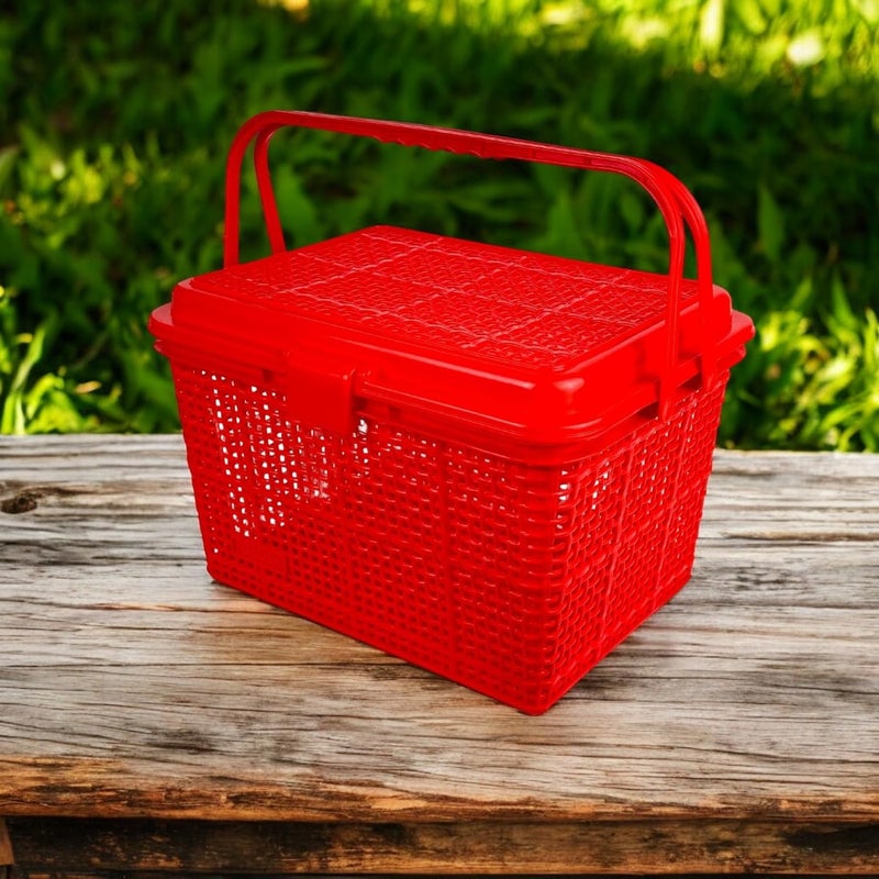 Go Hooked Multipurpose Picnic Storage Organizer | 40cm Width x 22.5cm Height Plastic Storage Box | Portable, Durable, and Spacious Container for Food, Utensils, & Outdoor Essentials Red - Image 2