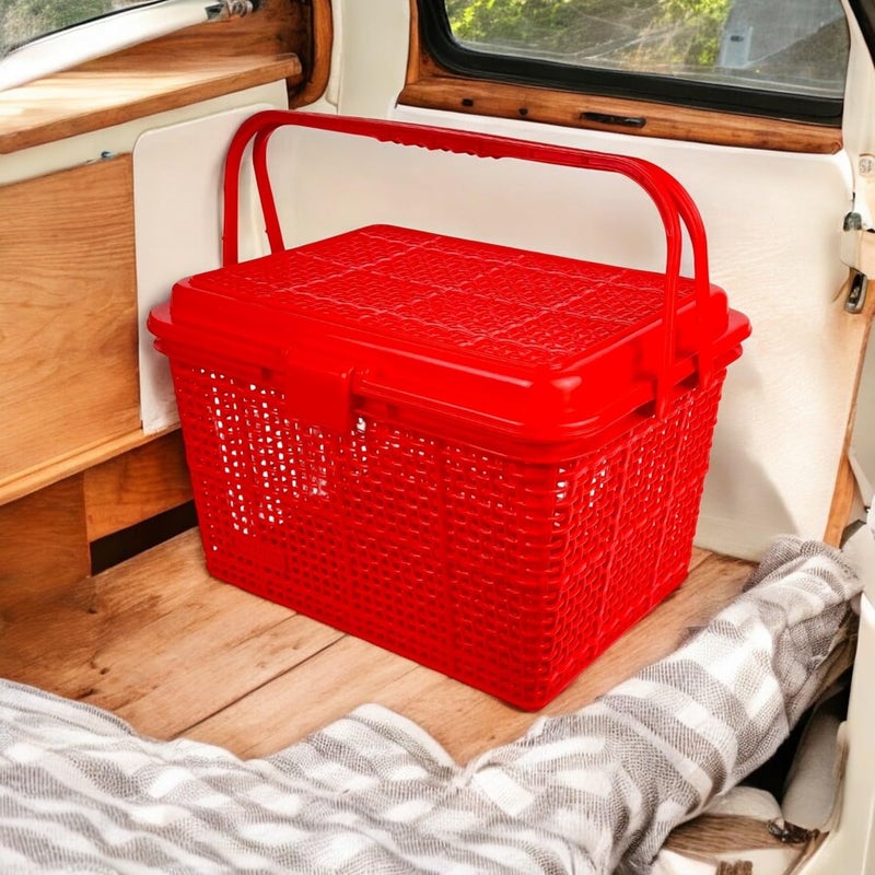 Go Hooked Multipurpose Picnic Storage Organizer | 40cm Width x 22.5cm Height Plastic Storage Box | Portable, Durable, and Spacious Container for Food, Utensils, & Outdoor Essentials Red - Image 1