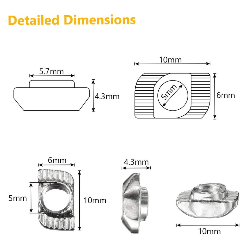 Hotop 150 Pieces 2020 Series T Slot Nuts, Hammer Head Fastener -Plated Carbon Steel Sliding M5 T Nuts for Aluminum Profile - Image 2