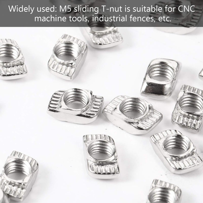 Hotop 150 Pieces 2020 Series T Slot Nuts, Hammer Head Fastener -Plated Carbon Steel Sliding M5 T Nuts for Aluminum Profile - Image 5