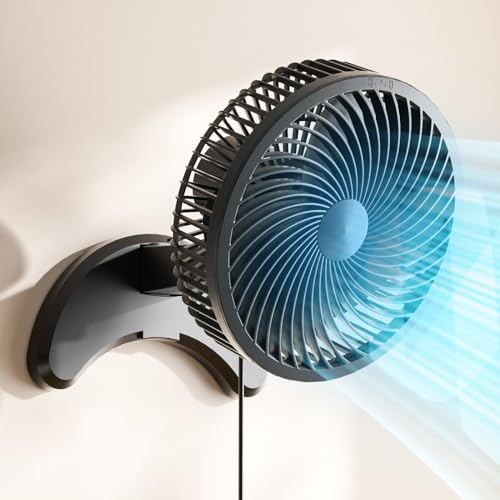 Koonie 8'' Wall Mount Fan, Quiet Small Wall Fan with Timer, 8.2ft Wired Remote, 80° Oscillation, 100° Adjustable, 3 Speeds High Velocity for RV Bedroom Kitchen Office Garage(Adapter Included) - Image 1