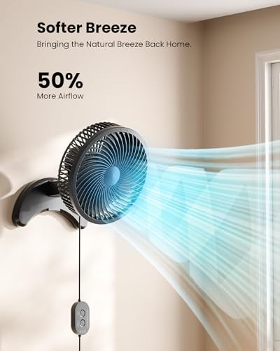 Koonie 8'' Wall Mount Fan, Quiet Small Wall Fan with Timer, 8.2ft Wired Remote, 80° Oscillation, 100° Adjustable, 3 Speeds High Velocity for RV Bedroom Kitchen Office Garage(Adapter Included) - Image 3