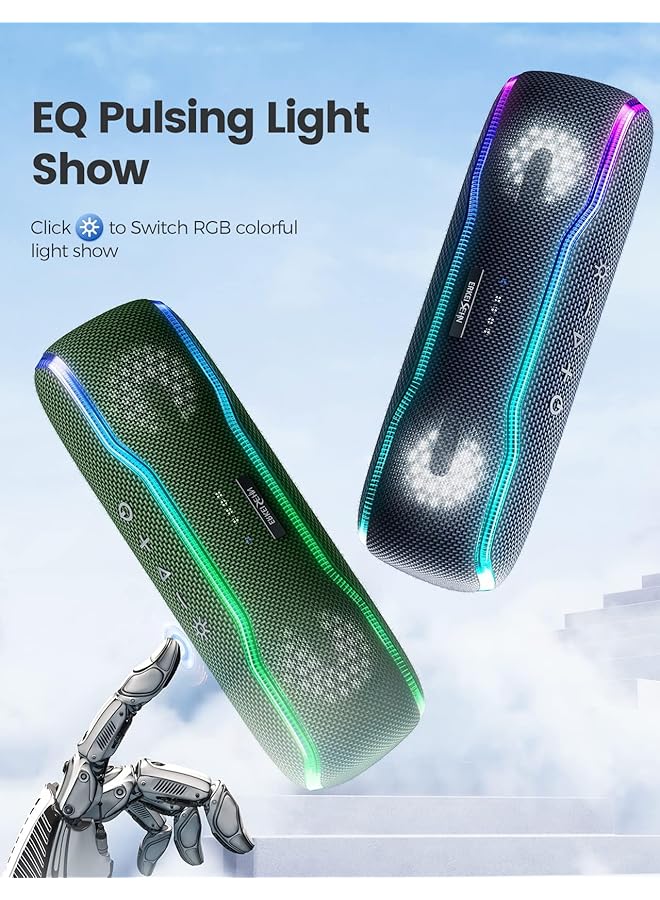 إيروريكس مكبر صوت بلوتوث محمول مقاوم للماء IPX7 مع مكبر صوت لاسلكي مزود بتقنية البلوتوث 5.3 TWS مع صوت محيطي 360 درجة وأضواء وامضة ملونة بقوة 30 وات وصوت جهير فائق ومدة تشغيل 24 ساعة للحفلات الخارجية والشاطئ - Image 5