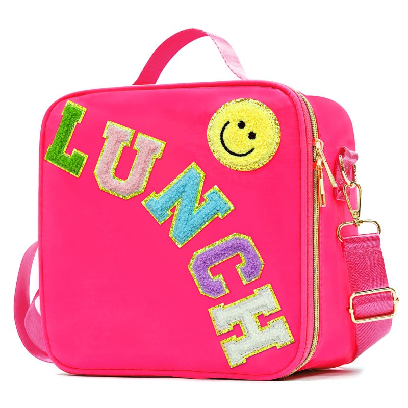 LOKFAR Insulated Lunch Bag Women Lunch Box Kids for Teen Girls Boys Cute Preppy Lunch Boxes With Adjustable Shoulder Strap Waterproof Nylon Lunchbox Lunch Bags for School Work Picnic Rose Red
