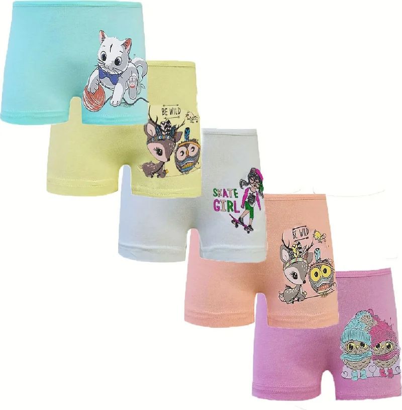 هيبسين راكيب Rival of All 5-Piece Girls' Cotton Lycra Printed Shorts Girls' Boxer