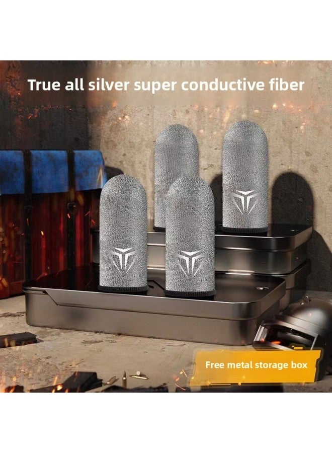 Game Finger Cover Chicken Finger Cover Glass Silver Fiber Ice Silk Gloves E-Sports Breathable Anti-Sweat Sliding Gloves-Product Color:Two Pairs Of S05 [sterling Silver Fiber + Metal Storage Box]]  - Image 1
