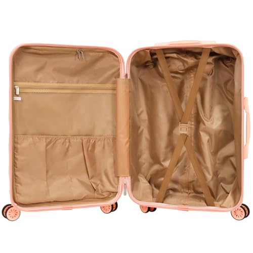 OMBRY 3 piece luggage set hard shell luggage lightweight luggage long vacation luggage set with 8 wheels Spinner Suitcases Suitcase Set Made of ABS+PC (Small, Medium & Large) (flesh pink) - Image 2