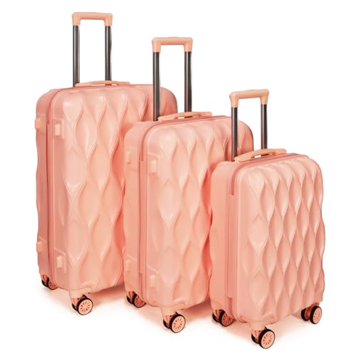OMBRY 3 piece luggage set hard shell luggage lightweight luggage long vacation luggage set with 8 wheels Spinner Suitcases Suitcase Set Made of ABS+PC (Small, Medium & Large) (flesh pink) - Image 1