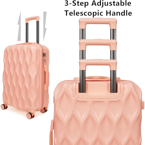 OMBRY 3 piece luggage set hard shell luggage lightweight luggage long vacation luggage set with 8 wheels Spinner Suitcases Suitcase Set Made of ABS+PC (Small, Medium & Large) (flesh pink) - Image 3