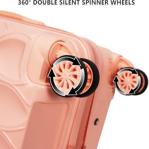 OMBRY 3 piece luggage set hard shell luggage lightweight luggage long vacation luggage set with 8 wheels Spinner Suitcases Suitcase Set Made of ABS+PC (Small, Medium & Large) (flesh pink) - Image 5
