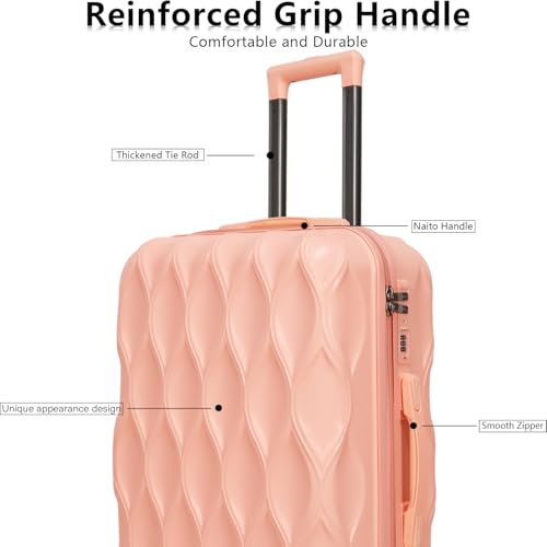 OMBRY 3 piece luggage set hard shell luggage lightweight luggage long vacation luggage set with 8 wheels Spinner Suitcases Suitcase Set Made of ABS+PC (Small, Medium & Large) (flesh pink) - Image 4