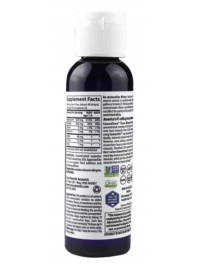 Trace Minerals قطرات كونسينترايس | معادن طيف كامل | سائل أيوني مغنيسيوم، كلوريد، بوتاسيوم | صوديوم منخفض | طاقة، إلكتروليتات، ترطيب | إمداد لمدة 24 يوم، 2 أونصة سائلة (عبوة من 1) - Image 2