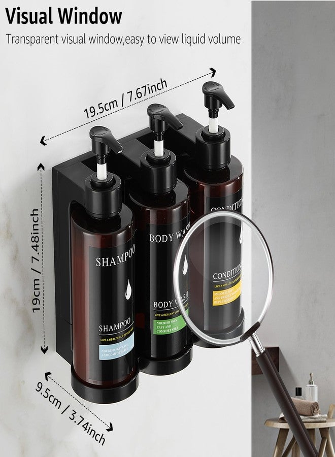pollock Shampoo and Conditioner Dispenser Set of 3,Shower Soap Dispenser Wall Mounted No Drill,Refillable Shampoo Pump Bottles with Waterproof Labels,Body Wash Dispenser Set for Bathroom,12.85 Oz *3 Chamber - Image 2