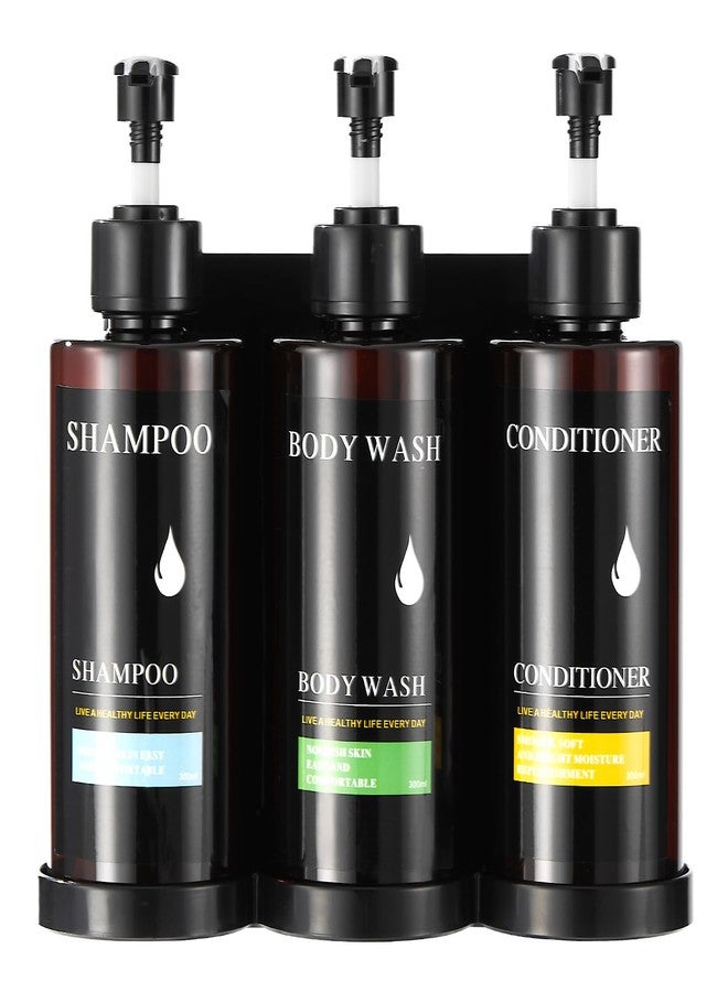 pollock Shampoo and Conditioner Dispenser Set of 3,Shower Soap Dispenser Wall Mounted No Drill,Refillable Shampoo Pump Bottles with Waterproof Labels,Body Wash Dispenser Set for Bathroom,12.85 Oz *3 Chamber - Image 1