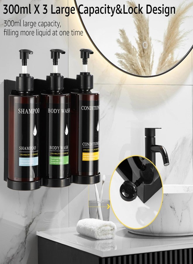 pollock Shampoo and Conditioner Dispenser Set of 3,Shower Soap Dispenser Wall Mounted No Drill,Refillable Shampoo Pump Bottles with Waterproof Labels,Body Wash Dispenser Set for Bathroom,12.85 Oz *3 Chamber - Image 3