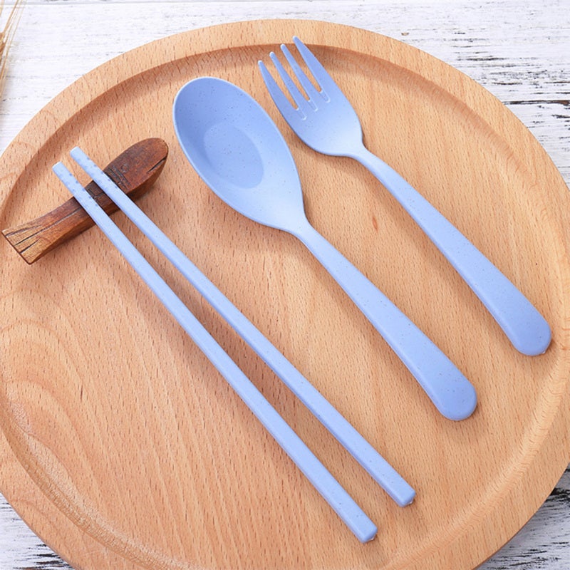 Reusable Travel Utensils: 1 Fork 1 Spoon 1 Pair Chopsticks Nordic Beige Wheat Stalk Set - Eco Friendly Lightweight Durable Portable Cutlery with 8.3x2.0 Inches Case for Camping Picnic Travel Working L - Image 3