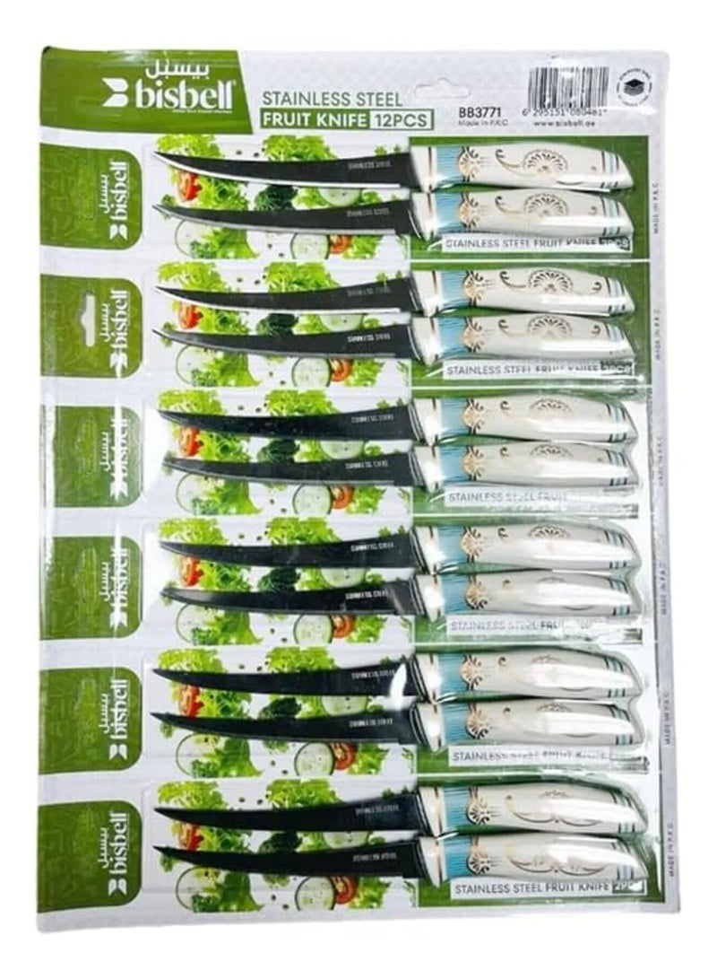 بيسبل طقم سكاكين فواكه من الستانلس ستيل مكون من 12 قطعة بتصميم مقبض مزخرف – شفرات حادة ومتينة للمطبخ وتناول الطعام، BB3771 - Image 3