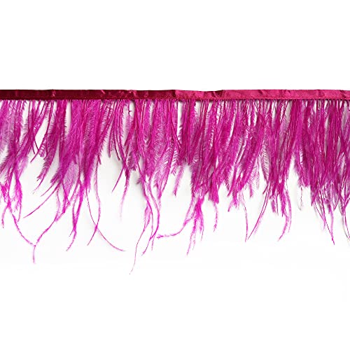 HAPPY FEATHER ريش النعام الوردي 2 ياردة 5-6 بوصة حافة للتزيين للحرف اليدوية والملابس والديكور - فوشيا - Image 3