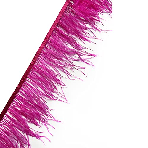 HAPPY FEATHER ريش النعام الوردي 2 ياردة 5-6 بوصة حافة للتزيين للحرف اليدوية والملابس والديكور - فوشيا - Image 2
