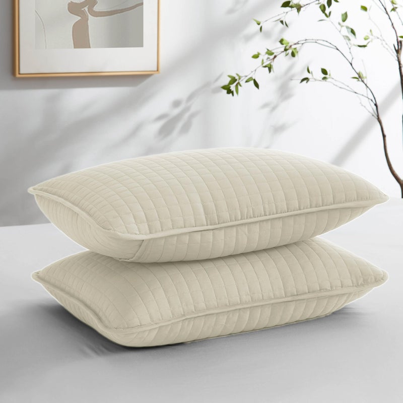 Southshore Fine Livi Southshore Fine Linens - VILANO Springs - Pair of Quilted Pillow Sham Covers (No Inserts)  22"" x 22""  Off White  - Image 1