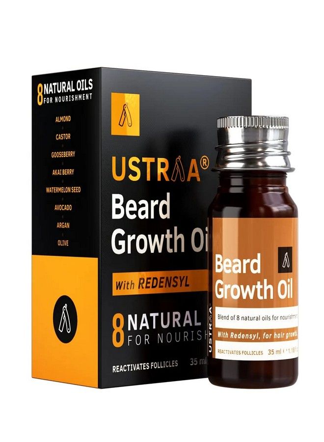 Ustraa Beard Growth Oil - 35ml - More Beard Growth, With Redensyl, 8 Natural Oils including Jojoba Oil, Vitamin E, Nourishment & Strengthening, No Sulphates, No Parabens, No Silicone, No Mineral Oil - Image 1