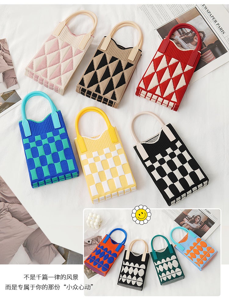 Hand-Held Mobile Phone Bag To Improve Appearance, Knitted Forest Style Fashion Contrasting Color New Cartoon Filled Crossbody Bag For Women Korean Style Bag - Image 3
