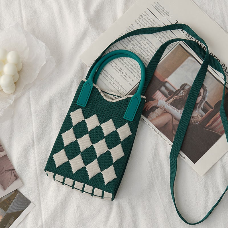 Hand-Held Mobile Phone Bag To Improve Appearance, Knitted Forest Style Fashion Contrasting Color New Cartoon Filled Crossbody Bag For Women Korean Style Bag - Image 1
