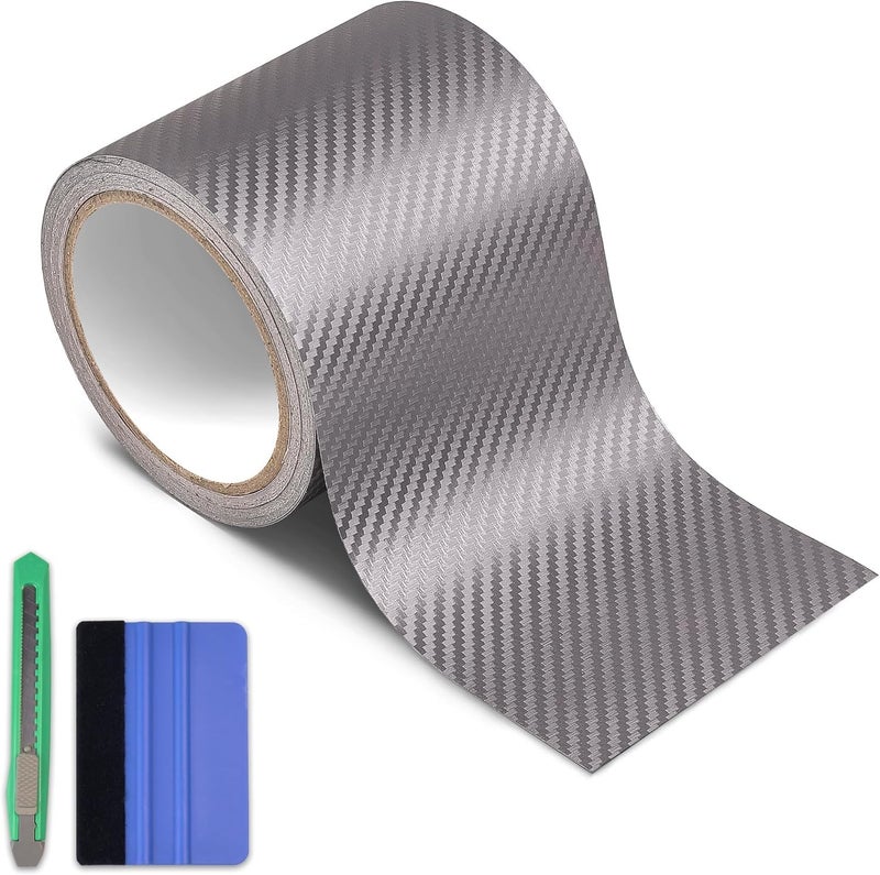 Arespark Carbon Fiber Wrap Grey Vinyl Wrap, Cars Window Door Trim Universal Chrome Delete Vinyl Tape, Door Edge Guards Vehicle Protection Tape Auto Accessories with Free Tool Kit (4in x 30ft) - Image 1