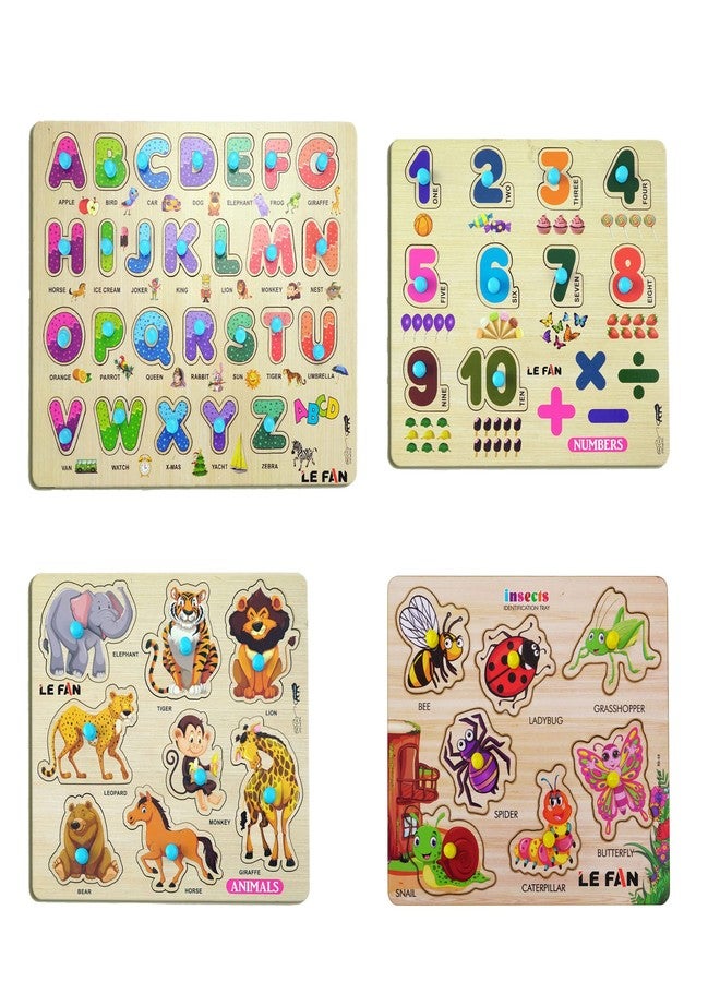 Lefan® Kids Fort Pre Nursery Educational Jigsaw Puzzles for Adults Kids Learning Toys Kit Board Game 4 pcs Set of ABCD Alphabets Numbers Animals & Insects Educational Toy - Image 1
