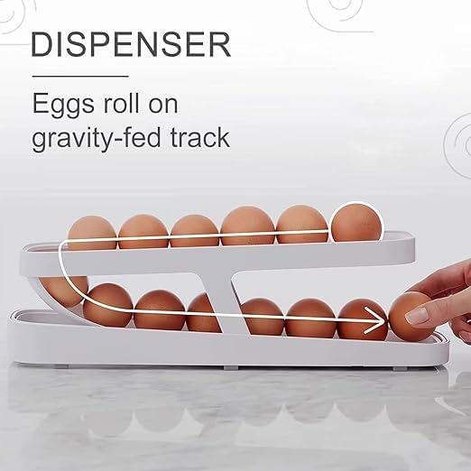HOMEZSTYLE 2Tier Rolling Egg Dispenser for 1214 Eggs SpaceSaving Tray Holder Storage Rack Basket for Kitchen White - Image 2