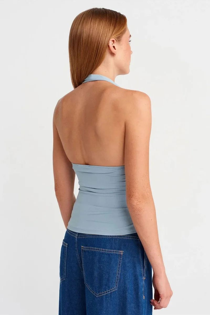 Dilvin Baby Blue DILVIN Slim-fit Halterneck Blouse for Women | Best Price UAE