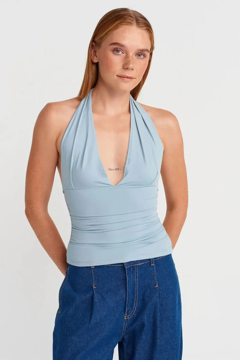 DILVIN Slim-fit Halterneck Blouse