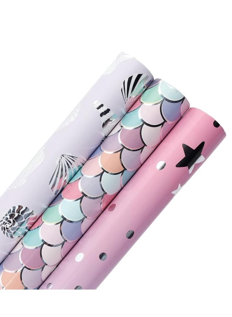 لفات ورق تغليف عيد الميلاد، 3 لفات متعددة الألوان تصاميم مطبوعة مختلفة لفات ورق تغليف الهدايا لفات صغيرة لمناسبات متعددة (3 لفات) - Image 1