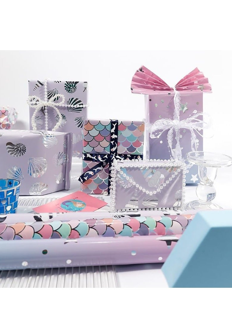 لفات ورق تغليف عيد الميلاد، 3 لفات متعددة الألوان تصاميم مطبوعة مختلفة لفات ورق تغليف الهدايا لفات صغيرة لمناسبات متعددة (3 لفات) - Image 2