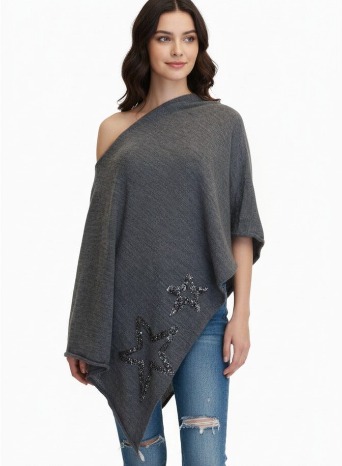 Women multiway sequin star poncho grey - Image 1