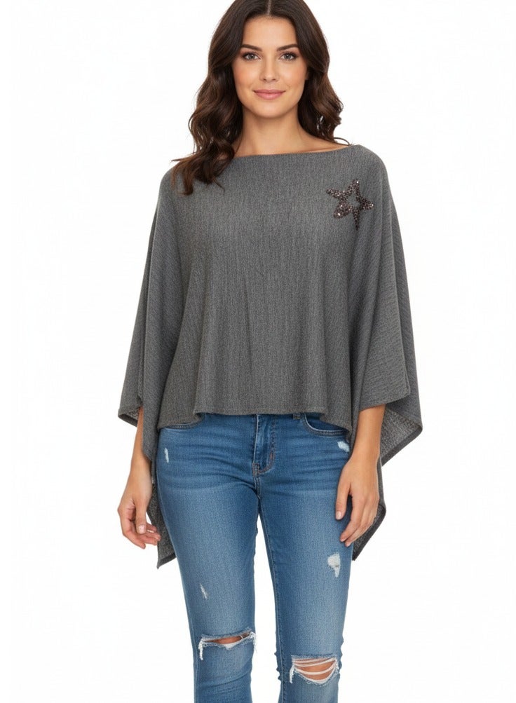 Women multiway sequin star poncho grey - Image 2