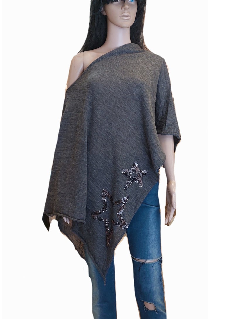 Women multiway sequin star poncho grey  - Image 1