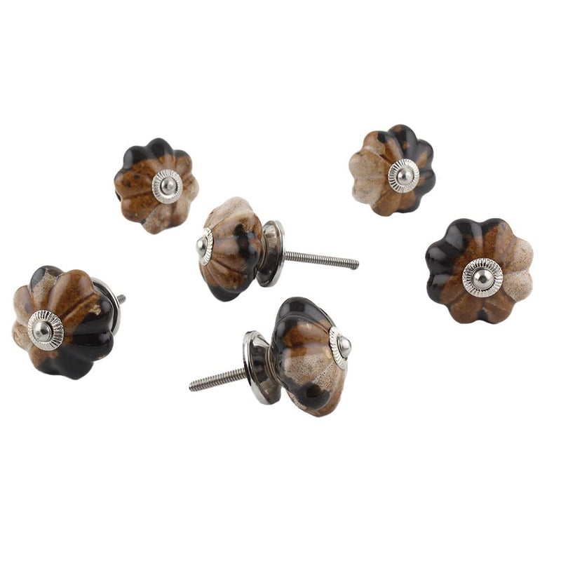 Indian-Shelf IndianShelf Pack of 6 Antique Brown Drawer Pull Ceramic Door Pull Melon Drawer Knob Solid Dresser Knob Door Handles Chest of Drawer Knobs Dresser Hardware Knobs Decorative Dresser Knobs 