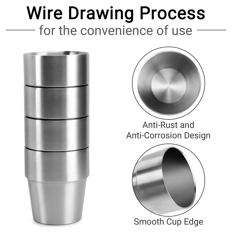 Beasea الفولاذ المقاوم للصدأ معزول الكوب 10 أوقية أكواب من الفولاذ المقاوم للصدأ القابلة للتكديس مجموعة من 4 كوب معدني صغير مزدوج الجدار الفراغ المعزول أكواب الكؤوس - Image 4