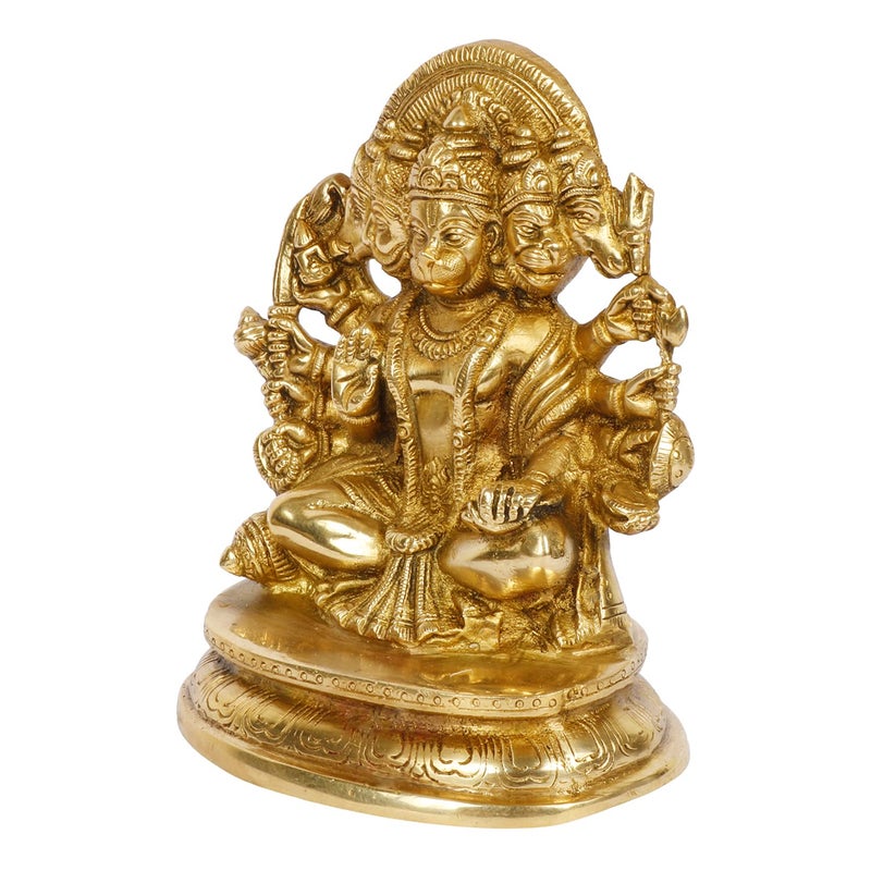 Kartique Brass God Bajrangbali Sankat Mochan Panchmukhi Hanuman Idol Statue Murti for Home Office Entrance Decor Temple Mandir Pooja Puja Gold 7 Inches - Image 4