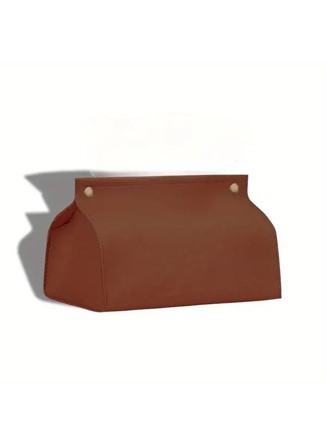 Brown Car Tissue Box Holder Faux Leather Dust Proof Organizer For Vehicle And Home - Image 1