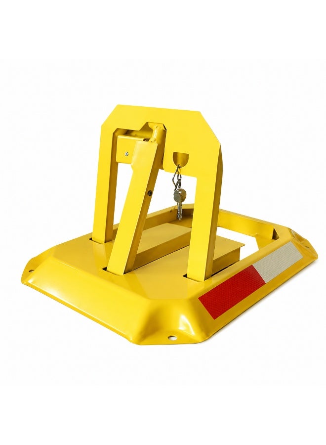Gasin Manual Foldable Parking Lock With Key Lock, Heavy Duty Anti-Collision Parking Space Barrier, Helps Prevent Unauthorized Parking, Yellow, 5kg - Image 1