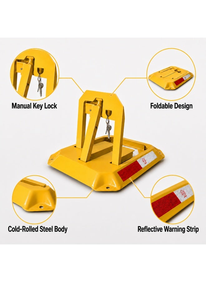 Gasin Manual Foldable Parking Lock With Key Lock, Heavy Duty Anti-Collision Parking Space Barrier, Helps Prevent Unauthorized Parking, Yellow, 5kg - Image 2